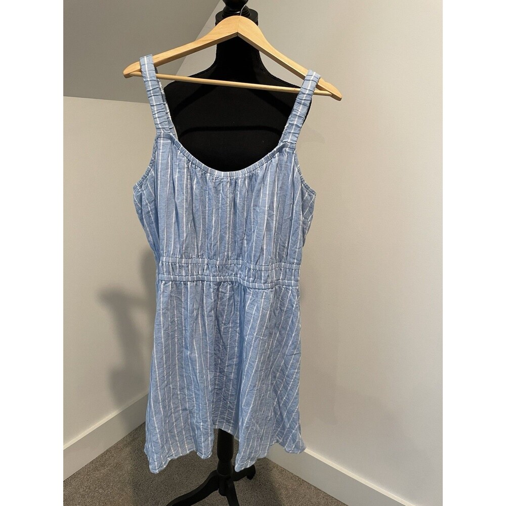 Lane Bryant plus size cotton & linen striped‎ blue dress size 18